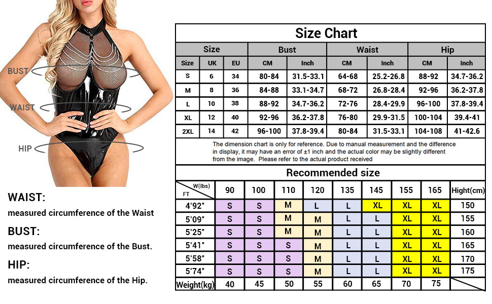 Wet Latex Look Leather halter Neck Fishnet Zipper Crotch Lingerie